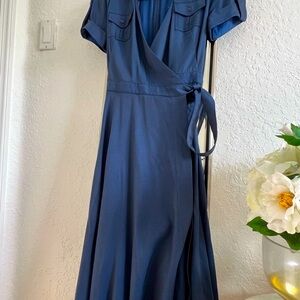 BGL Blue V-Neck Wrap Midi Dress